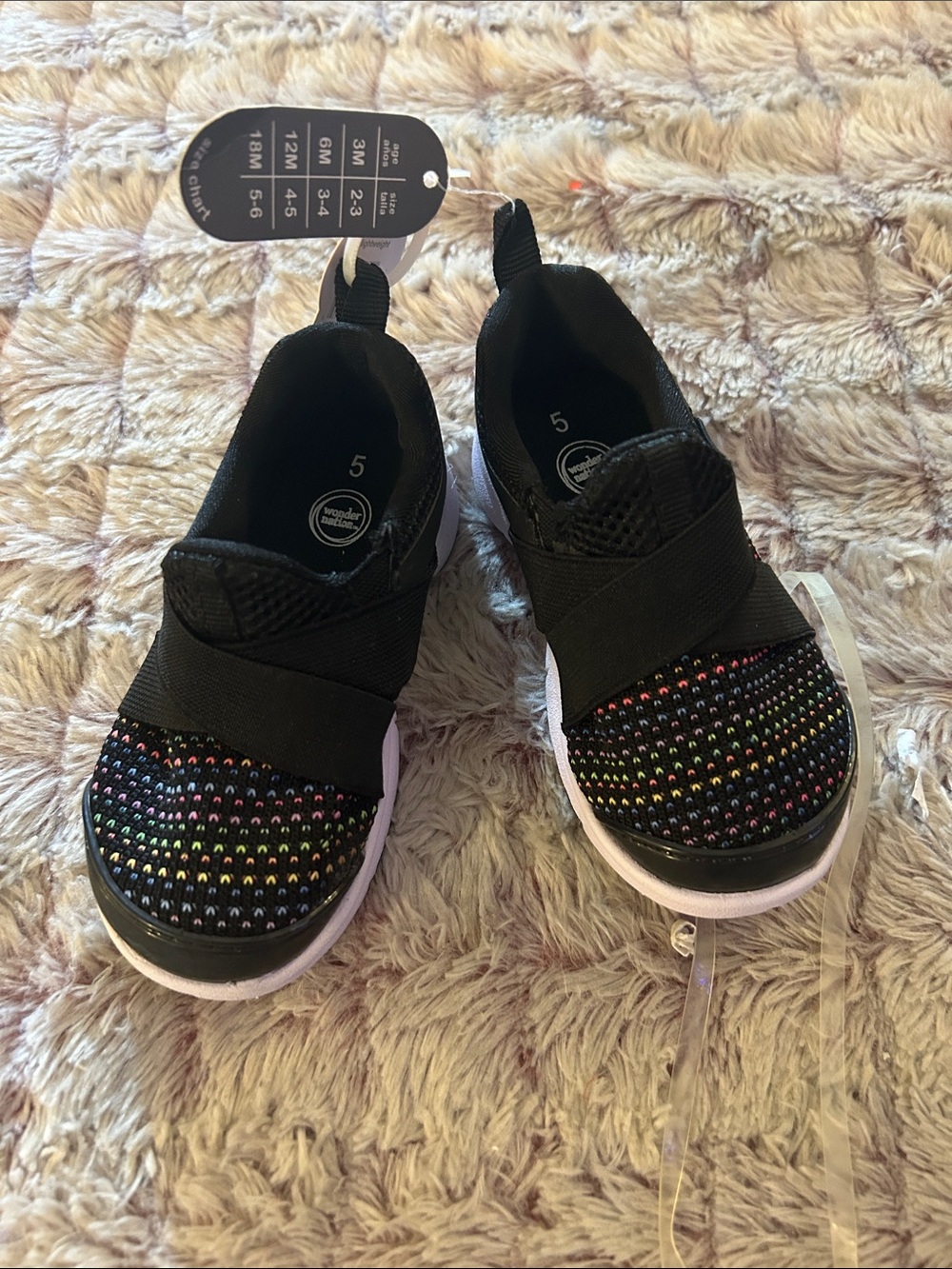 wonder nation Black Slip-On Sneakers with Rainbow Dot Detail size 5